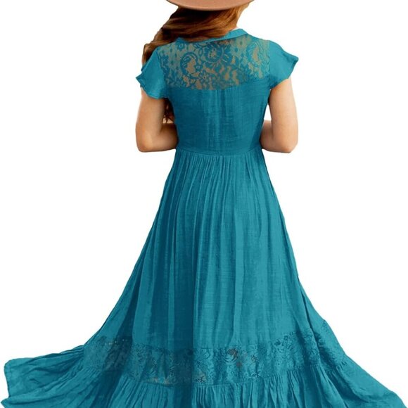 Girls Elegant Lace Ruffle Sleeve A-Line Formal Wedding Party Flower Girl Dress 6 - Picture 1 of 6